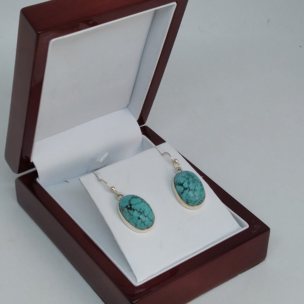 Natural Sky Blue Turquoise Large Stone Sterling Silver Statement Earrings $110